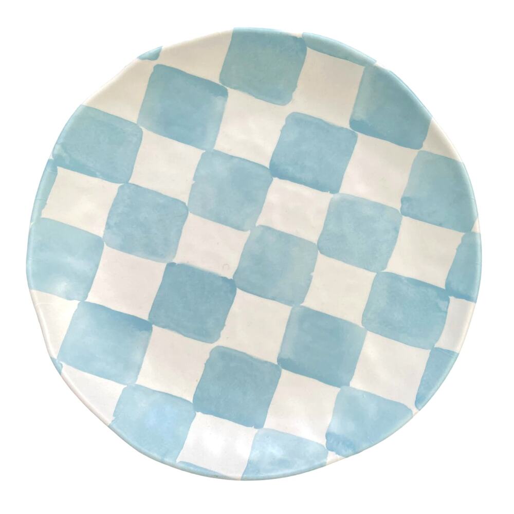 Set of 4 Blue White Checkered Melamine Round Dessert Salad Plate Plates 6.5” NEW